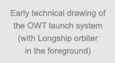 caption: Early technical drawing of the OWT launch system (with Longship orbiter in the foreground)
